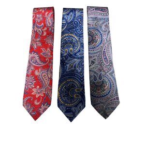 Paul Fredrick Italian Silk Paisley Ties Set Of 3 Red Blue Gray Classic Design